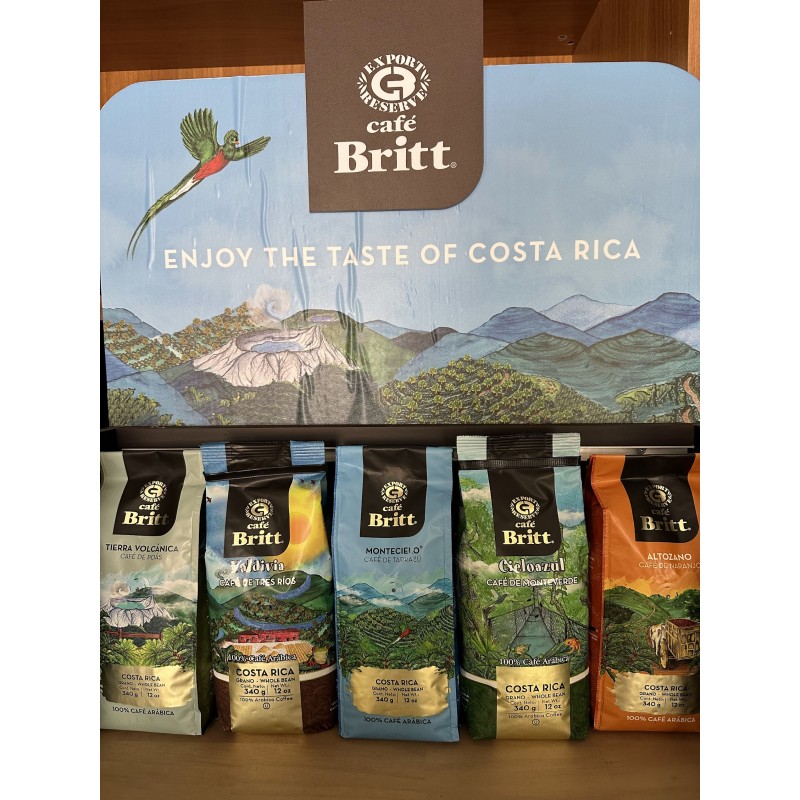 Café Britt® - Kostarikas kafijas komplekts 5xORIGIN (340 GR.) (5 iepakojumi + dāvana) (kafija no: Poas, Tres Rios, Tarrazú, Naranjo un Monteverde) - veselas pupiņas, Arabica kafija, košera, bezglutēna, gardēžu un vidēji gaiša un tumša grauzdējuma