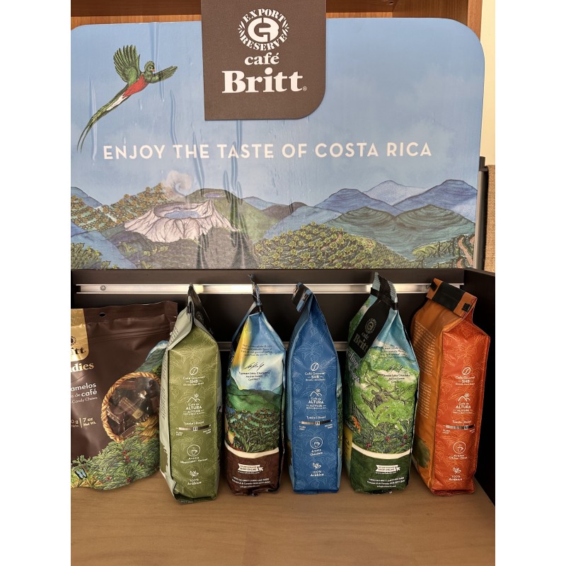 Café Britt® - Kostarikas kafijas komplekts 5xORIGIN (340 GR.) (5 iepakojumi + dāvana) (kafija no: Poas, Tres Rios, Tarrazú, Naranjo un Monteverde) - veselas pupiņas, Arabica kafija, košera, bezglutēna, gardēžu un vidēji gaiša un tumša grauzdējuma